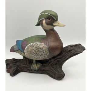 Vintage Figurine Ceramic Wood Duck on a Log Hand‎ Painted 10"Lx8"Hx3.5"W